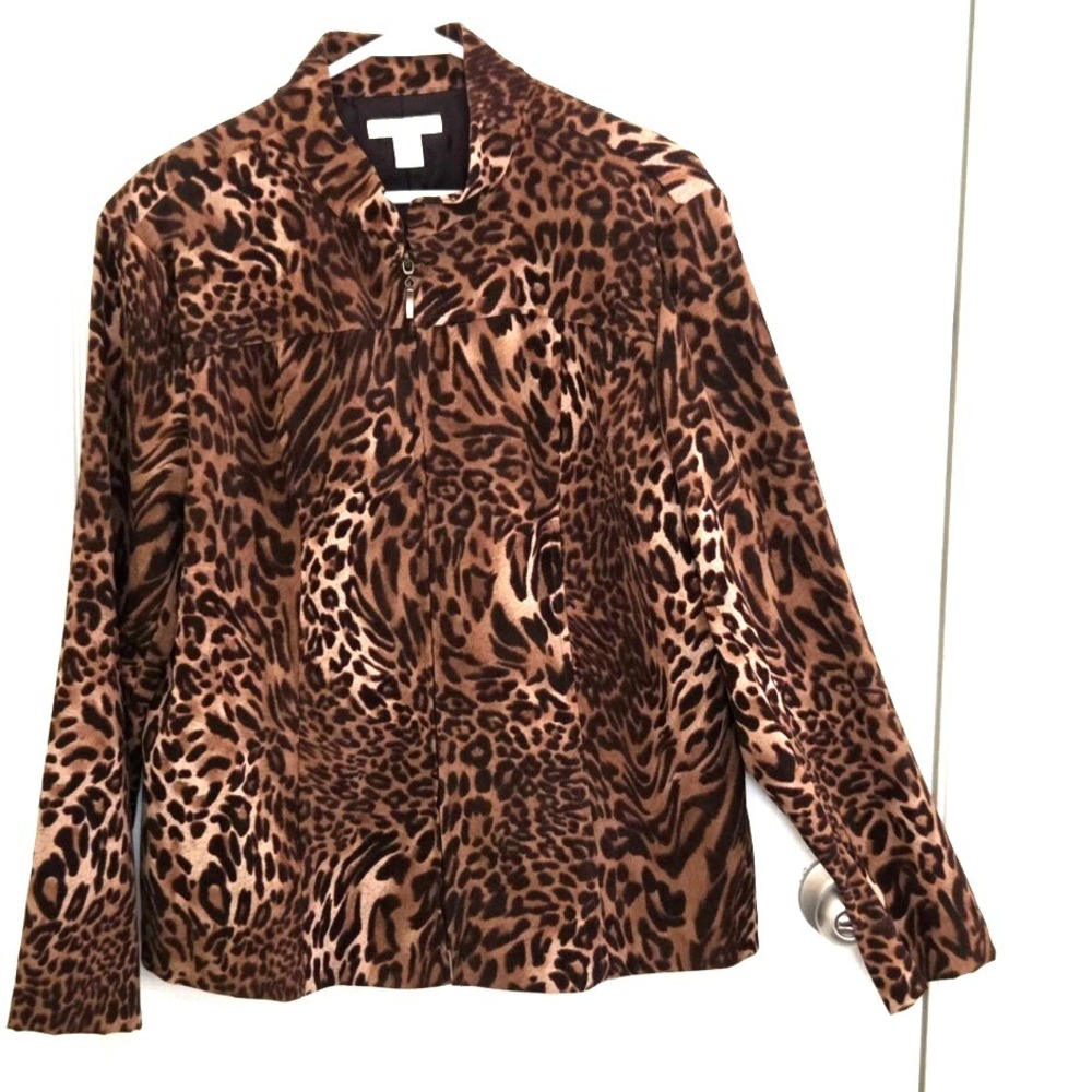Dress Barn Leopard Print Jacket Brown‎ Black Long Sleeve Size XL